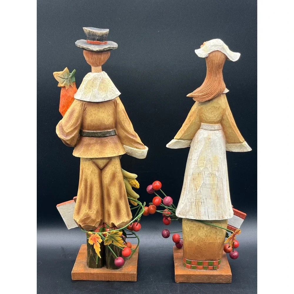Vtg Pilgrim Couple Thanksgiving Figurines Welcome Fall Harvest Decor 12